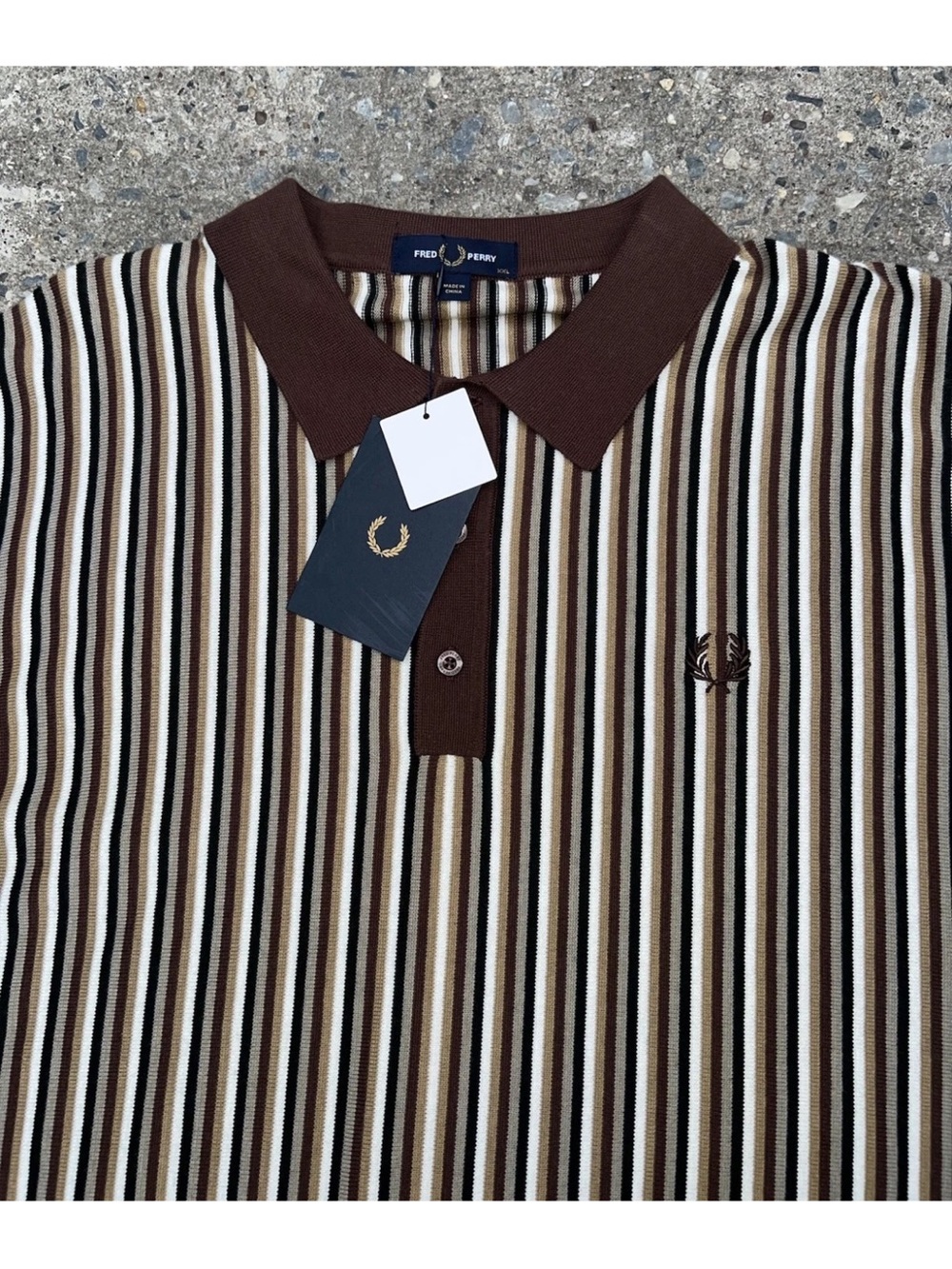 Fred Perry Fine Stripe Knitted Polo Shirt Long Sleeve 2XL Carrington Brick NWT - Picture 3 of 13